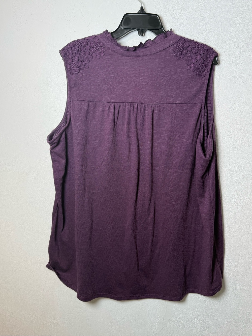 Time and Tru Purple Crochet-Yoke Sleeveless Tie-Neck Tank - Picture 6 of 7